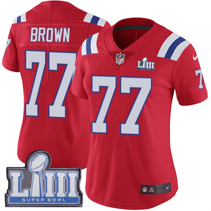 #77 Limited Trent Brown Red Nike NFL Alternate Women's Jersey New England Patriots Vapor Untouchable Super Bowl LIII Bound