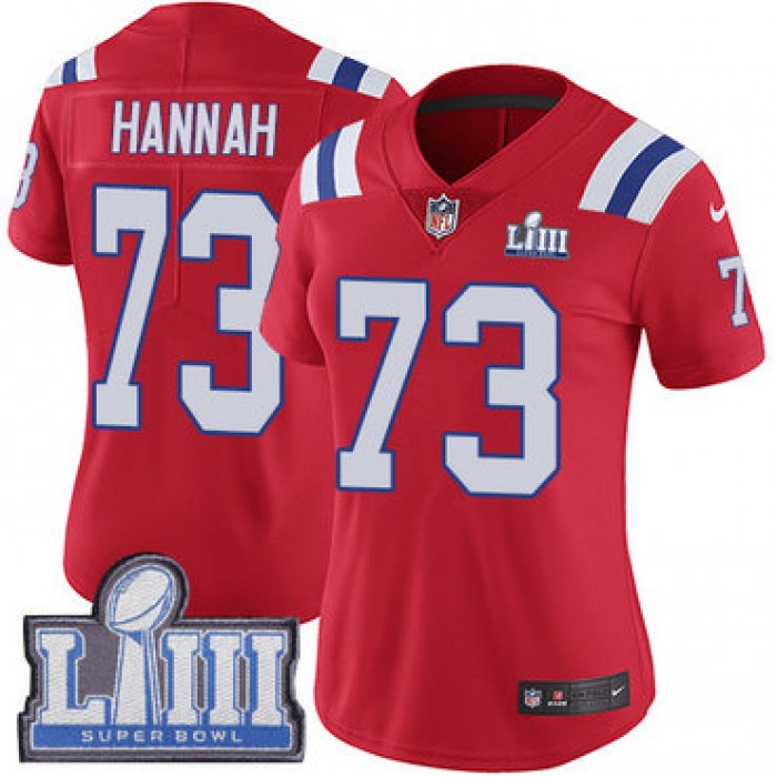 #73 Limited John Hannah Red Nike NFL Alternate Women's Jersey New England Patriots Vapor Untouchable Super Bowl LIII Bound
