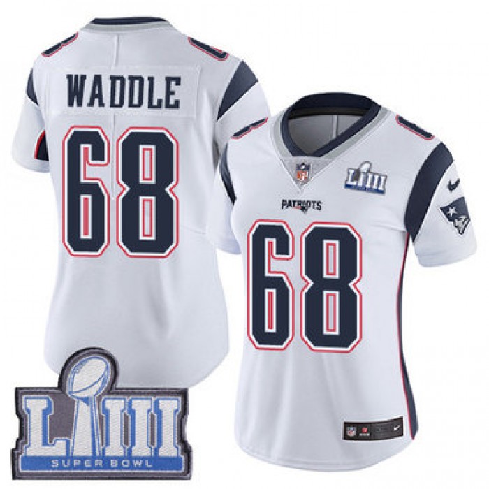 #68 Limited LaAdrian Waddle White Nike NFL Road Women's Jersey New England Patriots Vapor Untouchable Super Bowl LIII Bound