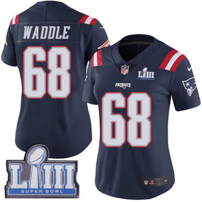 #68 Limited LaAdrian Waddle Navy Blue Nike NFL Women's Jersey New England Patriots Rush Vapor Untouchable Super Bowl LIII Bound