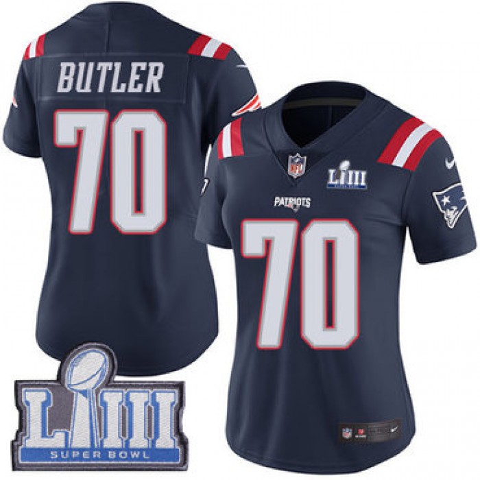 #70 Limited Adam Butler Navy Blue Nike NFL Women's Jersey New England Patriots Rush Vapor Untouchable Super Bowl LIII Bound