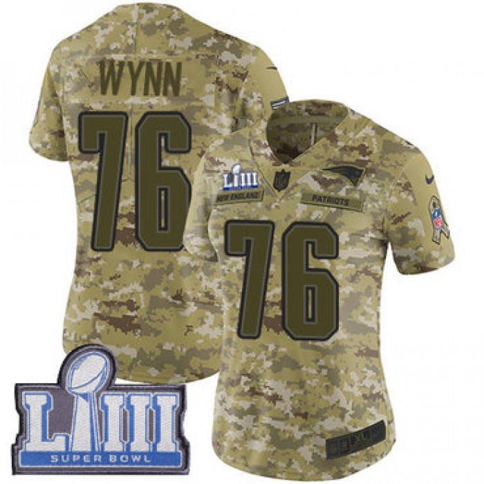 #76 Limited Isaiah Wynn Camo Nike NFL Women's Jersey New England Patriots 2018 Salute to Service Super Bowl LIII Bound