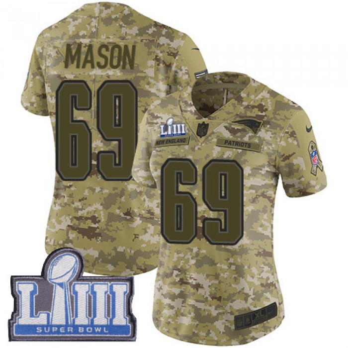 #69 Limited Shaq Mason Camo Nike NFL Women's Jersey New England Patriots 2018 Salute to Service Super Bowl LIII Bound