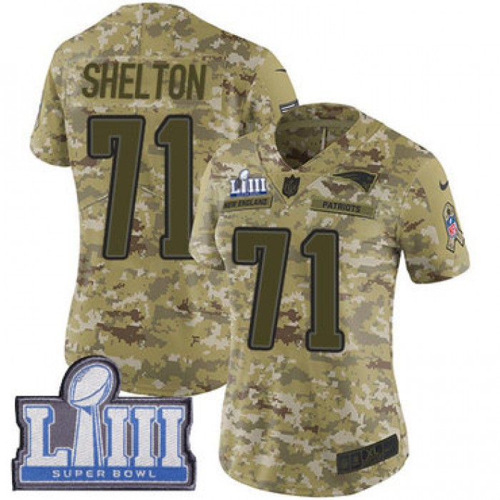 #71 Limited Danny Shelton Camo Nike NFL Women's Jersey New England Patriots 2018 Salute to Service Super Bowl LIII Bound