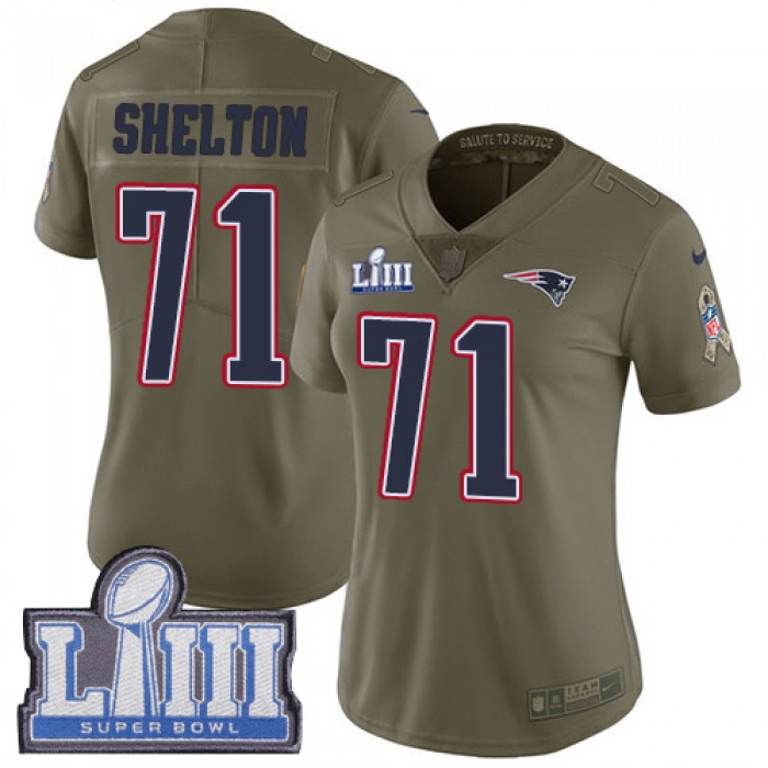 #71 Limited Danny Shelton Olive Nike NFL Women's Jersey New England Patriots 2017 Salute to Service Super Bowl LIII Bound