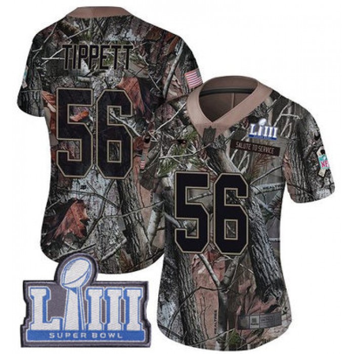 #56 Limited Andre Tippett Camo Nike NFL Women's Jersey New England Patriots Rush Realtree Super Bowl LIII Bound