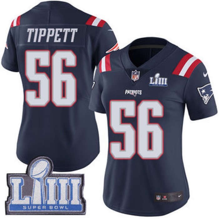 #56 Limited Andre Tippett Navy Blue Nike NFL Women's Jersey New England Patriots Rush Vapor Untouchable Super Bowl LIII Bound