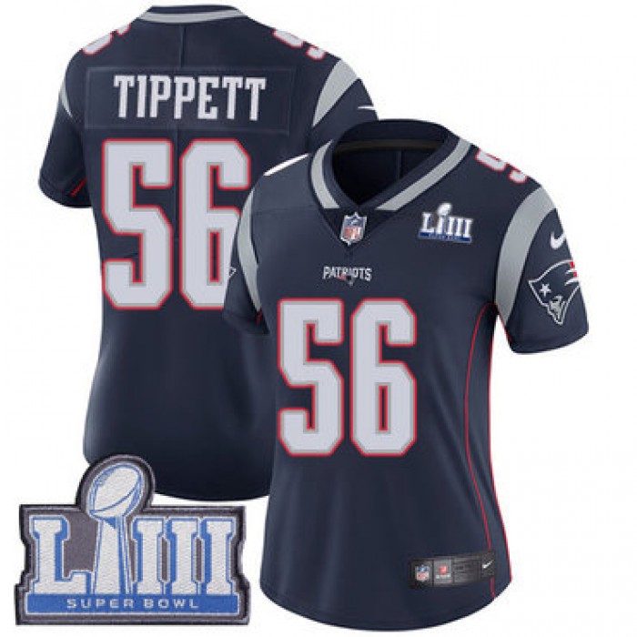 #56 Limited Andre Tippett Navy Blue Nike NFL Home Women's Jersey New England Patriots Vapor Untouchable Super Bowl LIII Bound