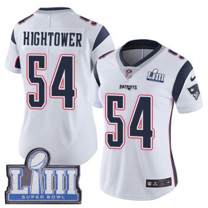 #54 Limited Dont'a Hightower White Nike NFL Road Women's Jersey New England Patriots Vapor Untouchable Super Bowl LIII Bound
