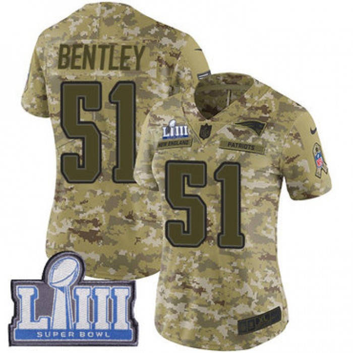 #51 Limited Ja'Whaun Bentley Camo Nike NFL Women's Jersey New England Patriots 2018 Salute to Service Super Bowl LIII Bound