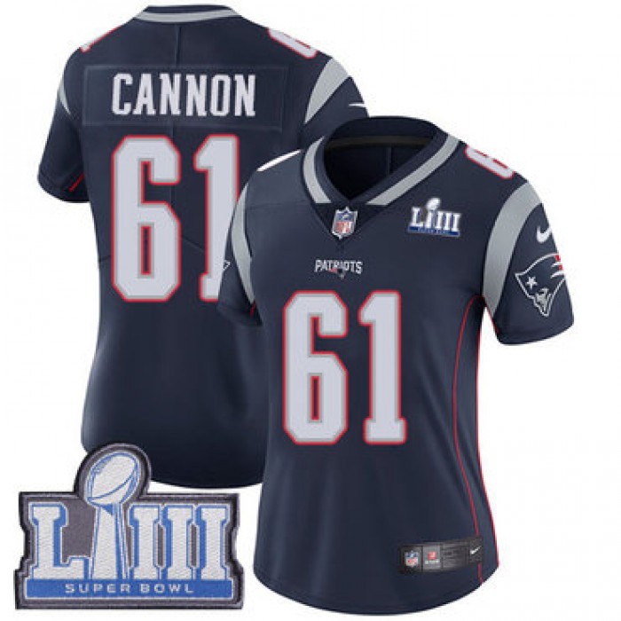 #61 Limited Marcus Cannon Navy Blue Nike NFL Home Women's Jersey New England Patriots Vapor Untouchable Super Bowl LIII Bound
