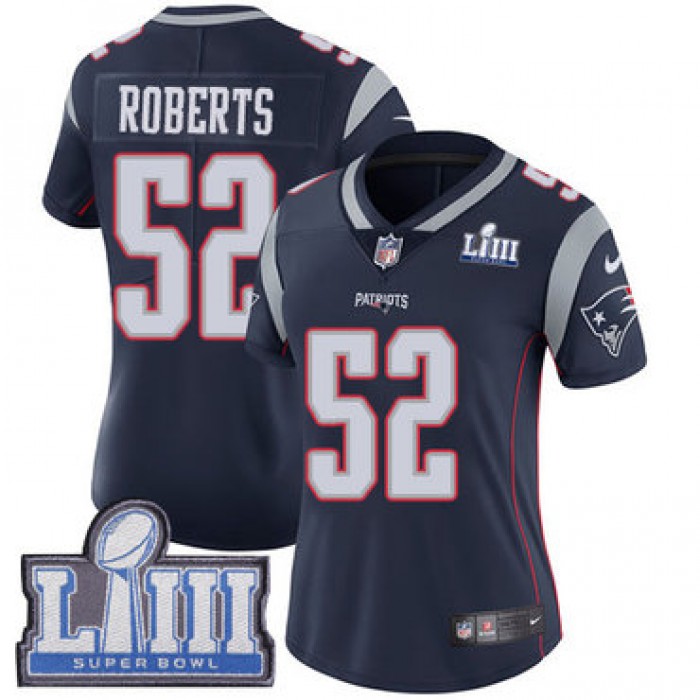 #52 Limited Elandon Roberts Navy Blue Nike NFL Home Women's Jersey New England Patriots Vapor Untouchable Super Bowl LIII Bound