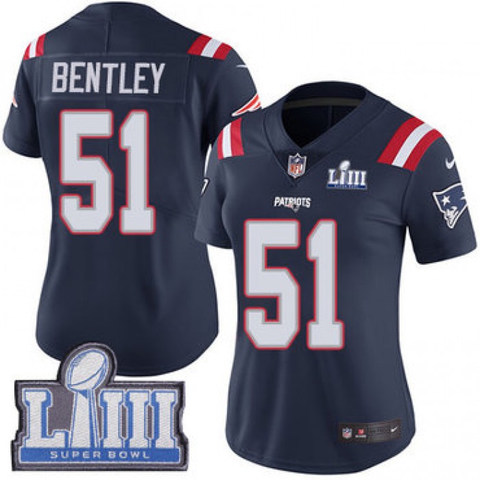 #51 Limited Ja'Whaun Bentley Navy Blue Nike NFL Women's Jersey New England Patriots Rush Vapor Untouchable Super Bowl LIII Bound