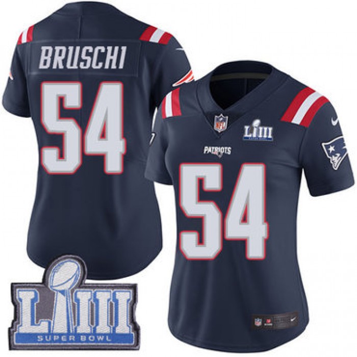 #54 Limited Tedy Bruschi Navy Blue Nike NFL Women's Jersey New England Patriots Rush Vapor Untouchable Super Bowl LIII Bound