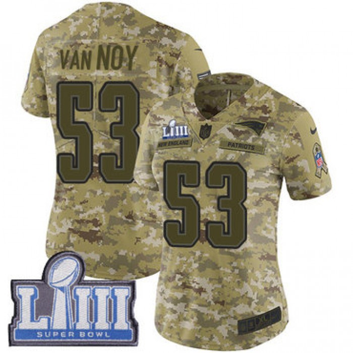 #53 Limited Kyle Van Noy Camo Nike NFL Women's Jersey New England Patriots 2018 Salute to Service Super Bowl LIII Bound