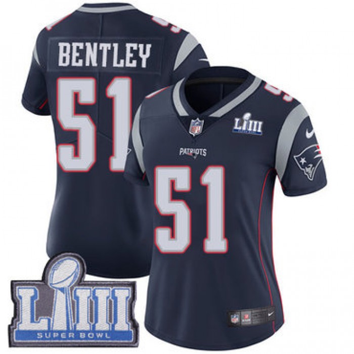 #51 Limited Ja'Whaun Bentley Navy Blue Nike NFL Home Women's Jersey New England Patriots Vapor Untouchable Super Bowl LIII Bound