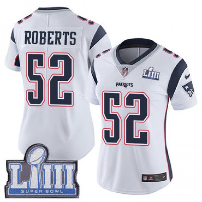 #52 Limited Elandon Roberts White Nike NFL Road Women's Jersey New England Patriots Vapor Untouchable Super Bowl LIII Bound
