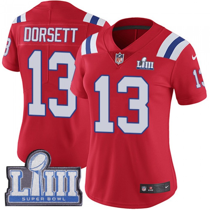 Women's New England Patriots #13 Phillip Dorsett Red Nike NFL Alternate Vapor Untouchable Super Bowl LIII Bound Limited Jersey