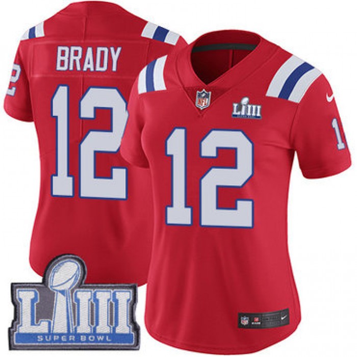 Women's New England Patriots #12 Tom Brady Red Nike NFL Alternate Vapor Untouchable Super Bowl LIII Bound Limited Jersey