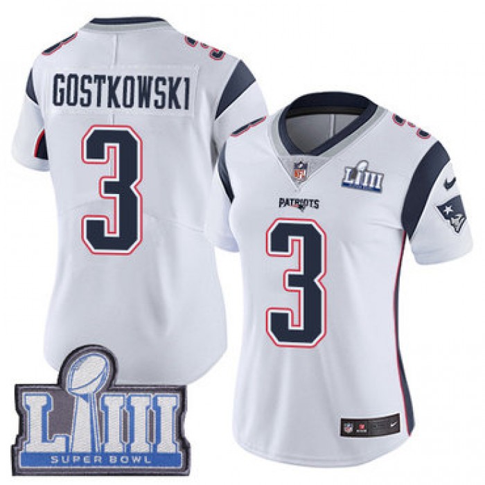 Women's New England Patriots #3 Stephen Gostkowski White Nike NFL Road  Vapor Untouchable Super Bowl LIII Bound Limited Jersey