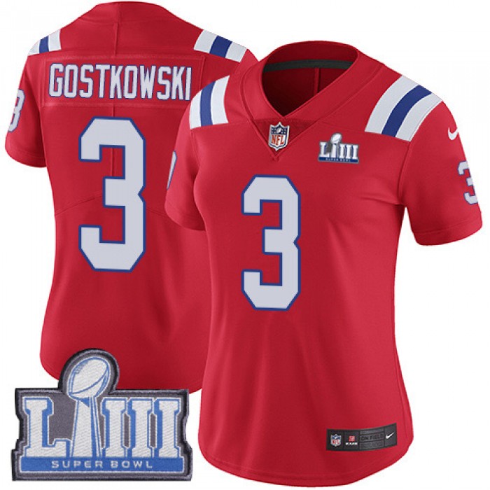 Women's New England Patriots #3 Stephen Gostkowski Red Nike NFL Alternate Vapor Untouchable Super Bowl LIII Bound Limited Jersey