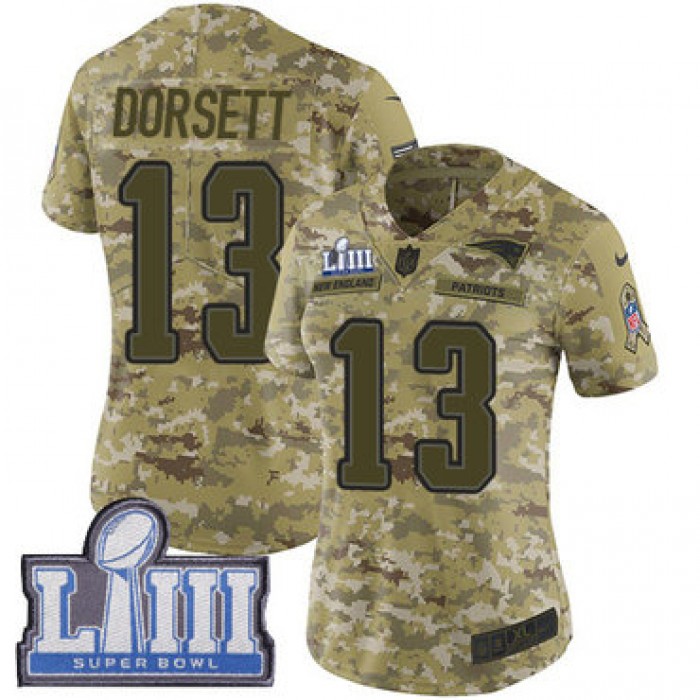 Women's New England Patriots #13 Phillip Dorsett Camo Nike NFL 2018 Salute to Service Super Bowl LIII Bound Limited Jersey