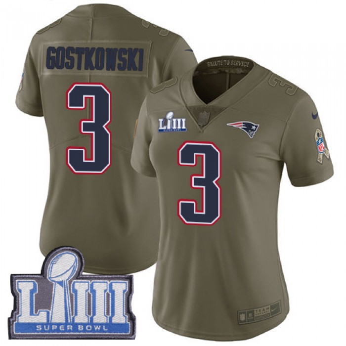 Women's New England Patriots #3 Stephen Gostkowski Olive Nike NFL 2017 Salute to Service Super Bowl LIII Bound Limited Jersey