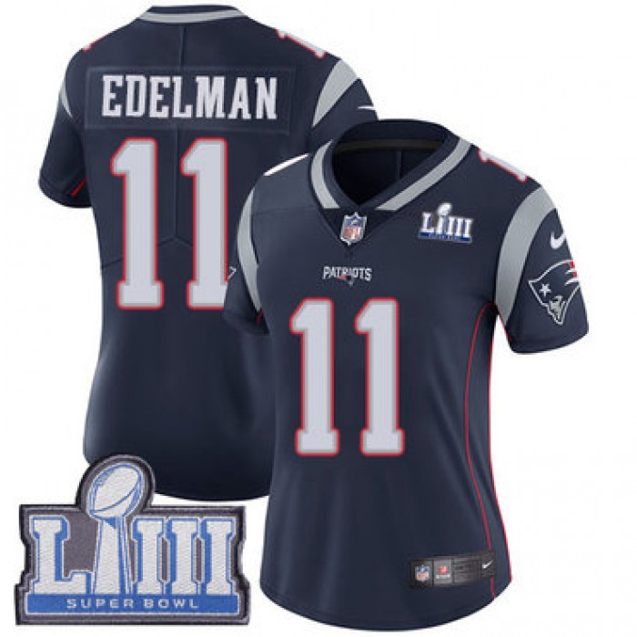Women's New England Patriots #11 Julian Edelman Navy Blue Nike NFL Home Vapor Untouchable Super Bowl LIII Bound Limited Jersey