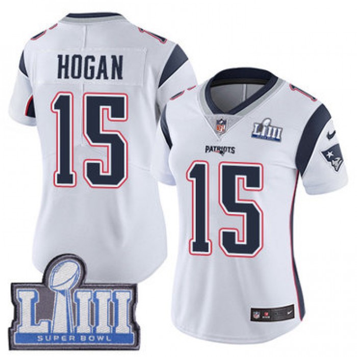 #15 Limited Chris Hogan White Nike NFL Road Women's Jersey New England Patriots Vapor Untouchable Super Bowl LIII Bound