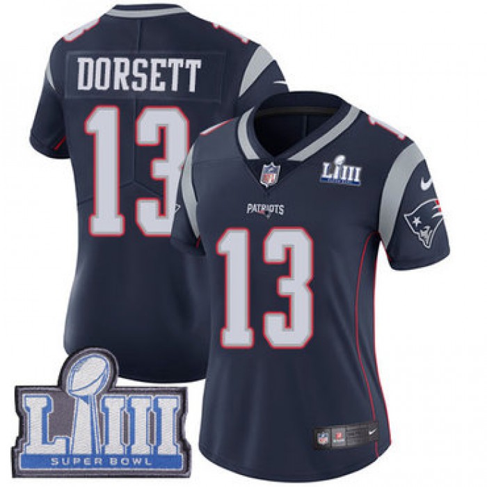 Women's New England Patriots #13 Phillip Dorsett Navy Blue Nike NFL Home Vapor Untouchable Super Bowl LIII Bound Limited Jersey