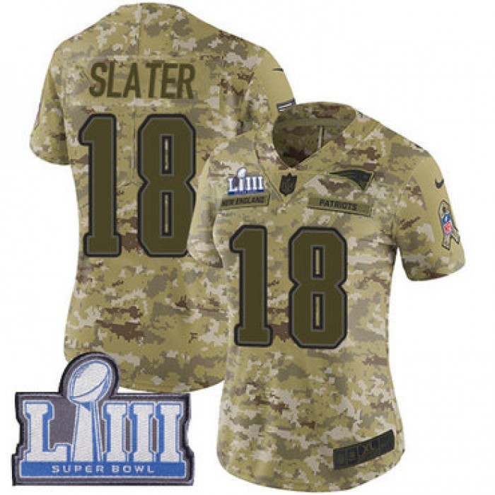 Women's New England Patriots #18 Matthew Slater Camo Nike NFL 2018 Salute to Service Super Bowl LIII Bound Limited Jersey