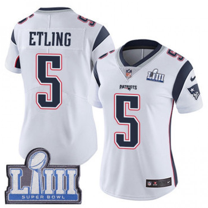 #5 Limited Danny Etling White Nike NFL Road Women's Jersey New England Patriots Vapor Untouchable Super Bowl LIII Bound