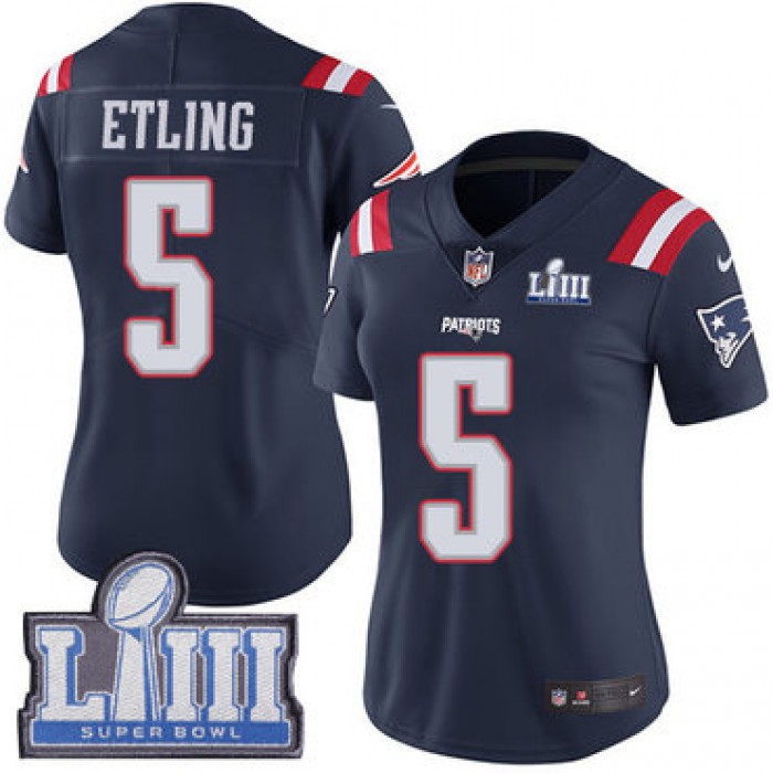 Women's New England Patriots #5 Danny Etling Navy Blue Nike Rush Vapor Untouchable Super Bowl LIII Bound Limited Jersey