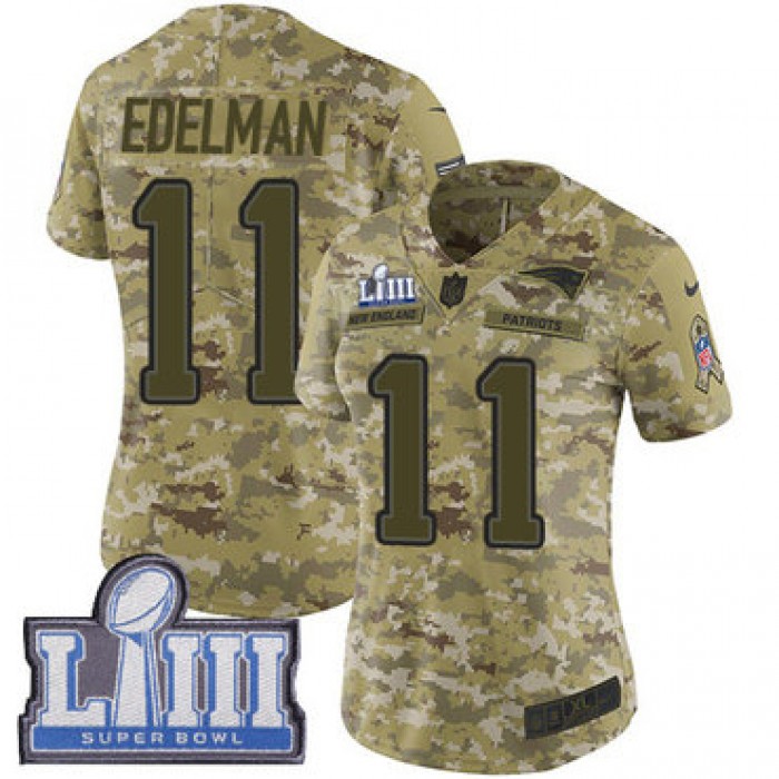 Women's New England Patriots #11 Julian Edelman Camo Nike NFL 2018 Salute to Service Super Bowl LIII Bound Limited Jersey