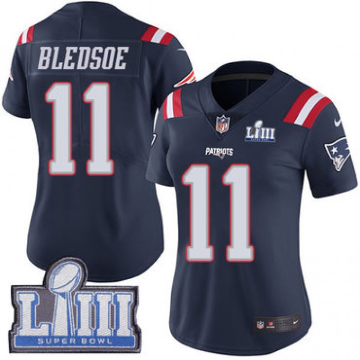 Women's New England Patriots #11 Drew Bledsoe Navy Blue Nike NFL Rush Vapor Untouchable Super Bowl LIII Bound Limited Jersey