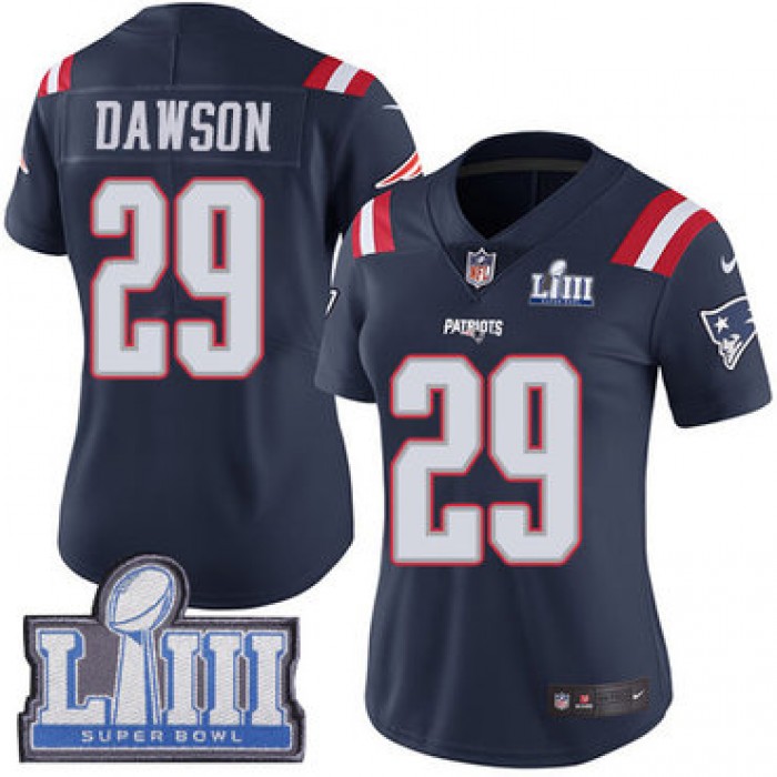#29 Limited Duke Dawson Navy Blue Nike NFL Women's Jersey New England Patriots Rush Vapor Untouchable Super Bowl LIII Bound
