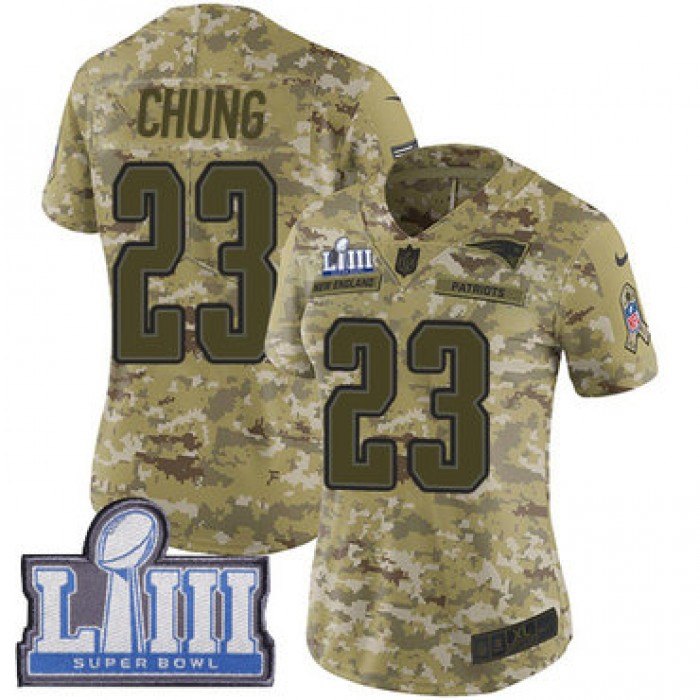 #23 Limited Patrick Chung Camo Nike NFL Women's Jersey New England Patriots 2018 Salute to Service Super Bowl LIII Bound