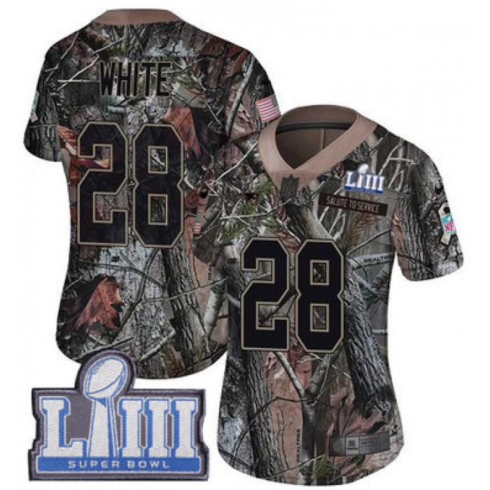 Women's New England Patriots #28 James White Camo Nike NFL Rush Realtree Super Bowl LIII Bound Limited Jersey