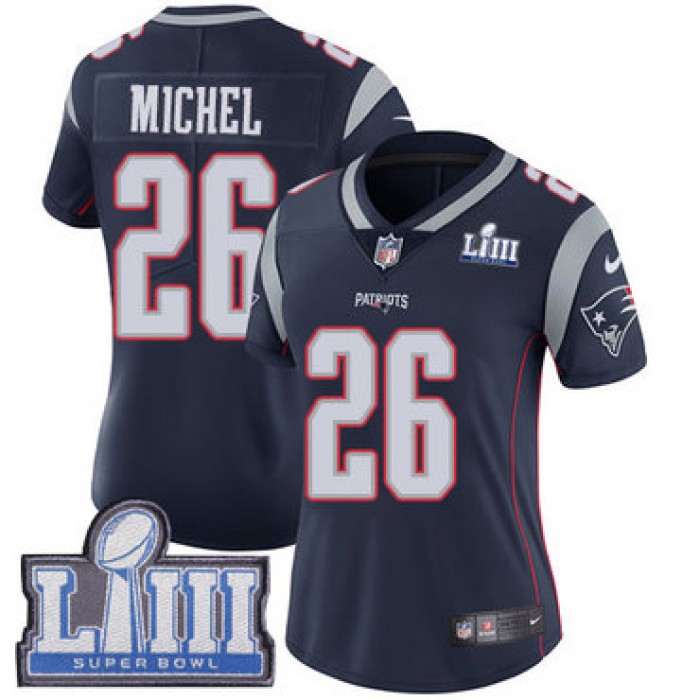 #26 Limited Sony Michel Navy Blue Nike NFL Home Women's Jersey New England Patriots Vapor Untouchable Super Bowl LIII Bound