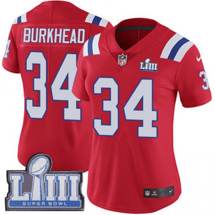 #34 Limited Rex Burkhead Red Nike NFL Alternate Women's Jersey New England Patriots Vapor Untouchable Super Bowl LIII Bound