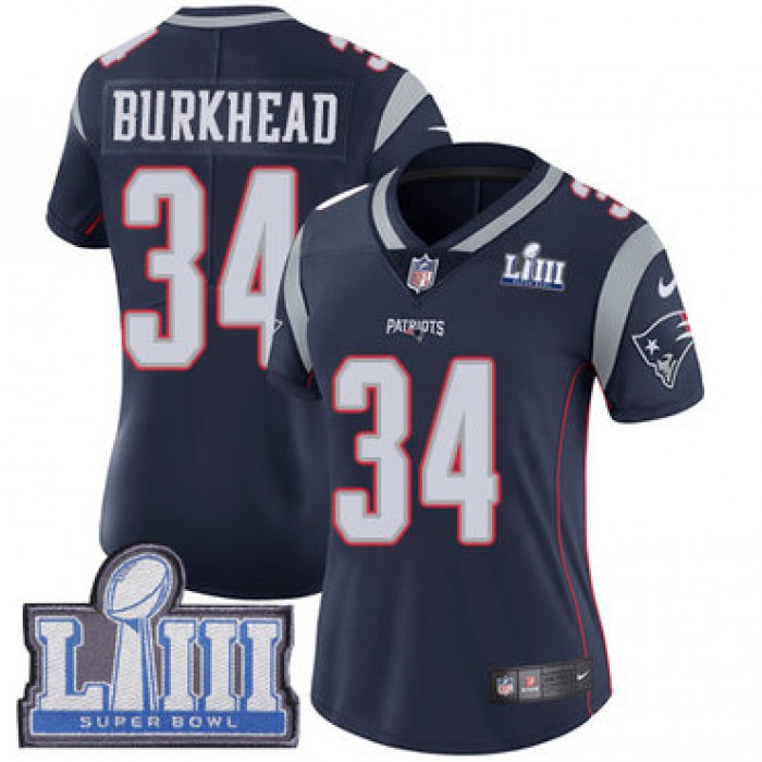#34 Limited Rex Burkhead Navy Blue Nike NFL Home Women's Jersey New England Patriots Vapor Untouchable Super Bowl LIII Bound