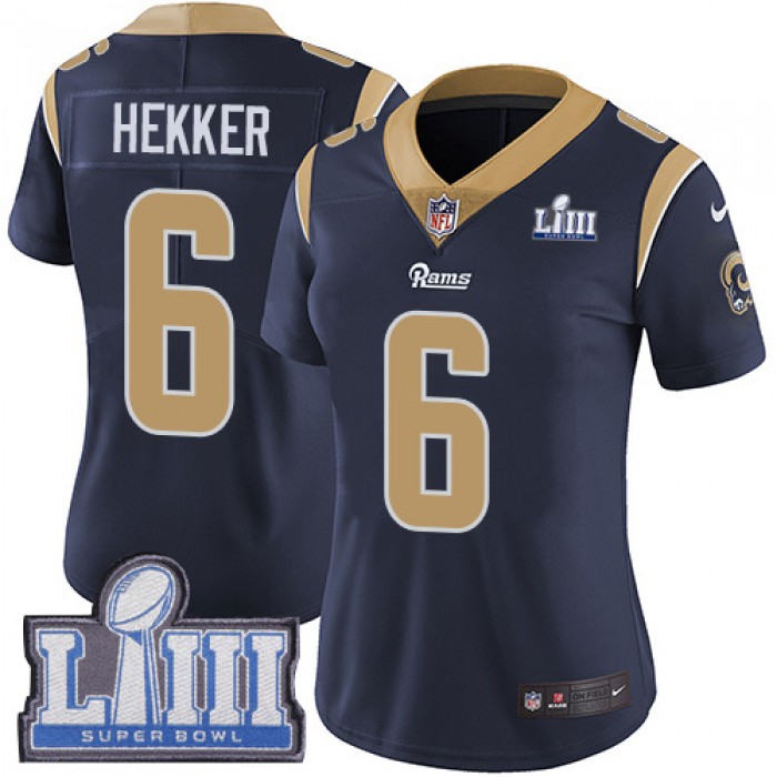 #6 Limited Johnny Hekker Navy Blue Nike NFL Home Women's Jersey Los Angeles Rams Vapor Untouchable Super Bowl LIII Bound