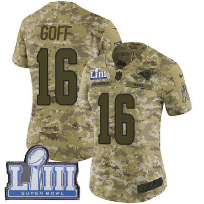 Women's Los Angeles Rams #16 Jared Goff Camo Nike NFL 2018 Salute to Service Super Bowl LIII Bound Limited Jersey