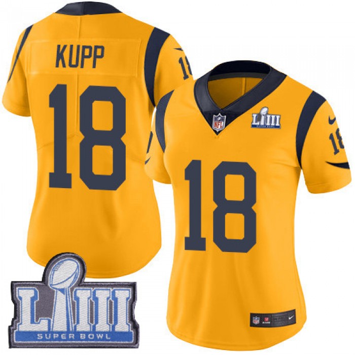 Women's Los Angeles Rams #18 Cooper Kupp Gold Nike NFL Rush Vapor Untouchable Super Bowl LIII Bound Limited Jersey