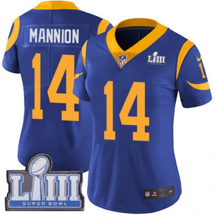 #14 Limited Sean Mannion Royal Blue Nike NFL Alternate Women's Jersey Los Angeles Rams Vapor Untouchable Super Bowl LIII Bound