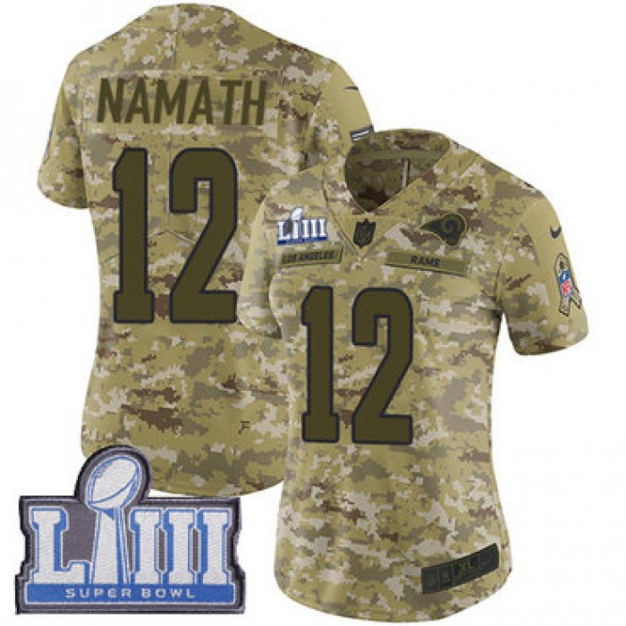 #12 Limited Joe Namath Camo Nike NFL Women's Jersey Los Angeles Rams 2018 Salute to Service Super Bowl LIII Bound