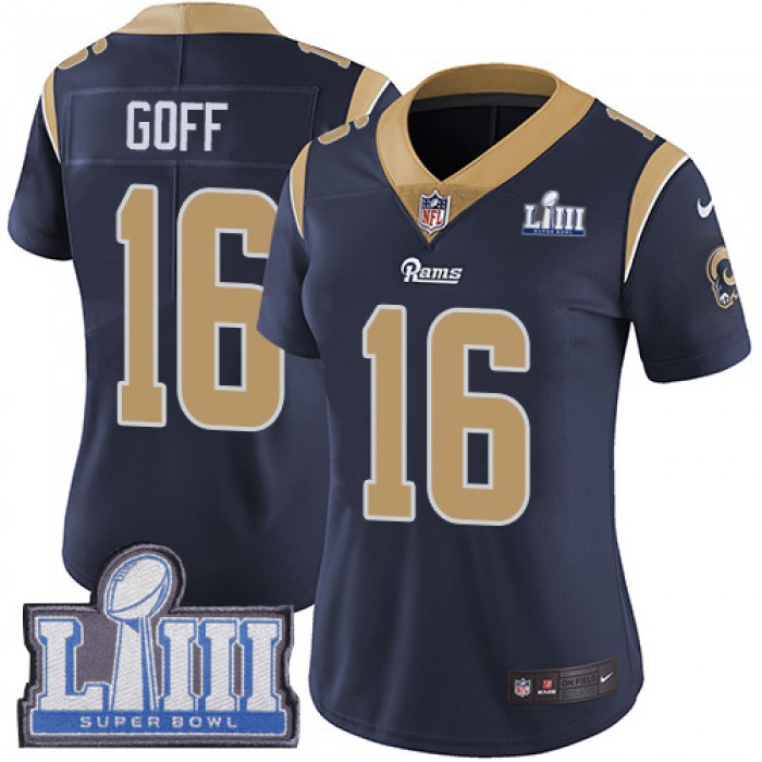 Women's Los Angeles Rams #16 Jared Goff Navy Blue Nike NFL Home Vapor Untouchable Super Bowl LIII Bound Limited Jersey