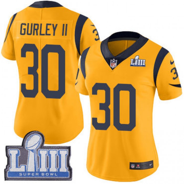 #30 Limited Todd Gurley Gold Nike NFL Women's Jersey Los Angeles Rams Rush Vapor Untouchable Super Bowl LIII Bound