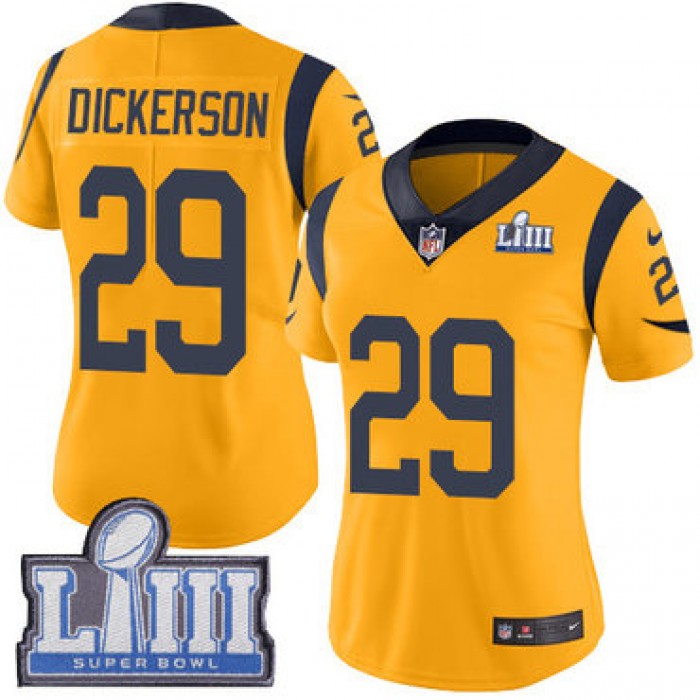 #29 Limited Eric Dickerson Gold Nike NFL Women's Jersey Los Angeles Rams Rush Vapor Untouchable Super Bowl LIII Bound