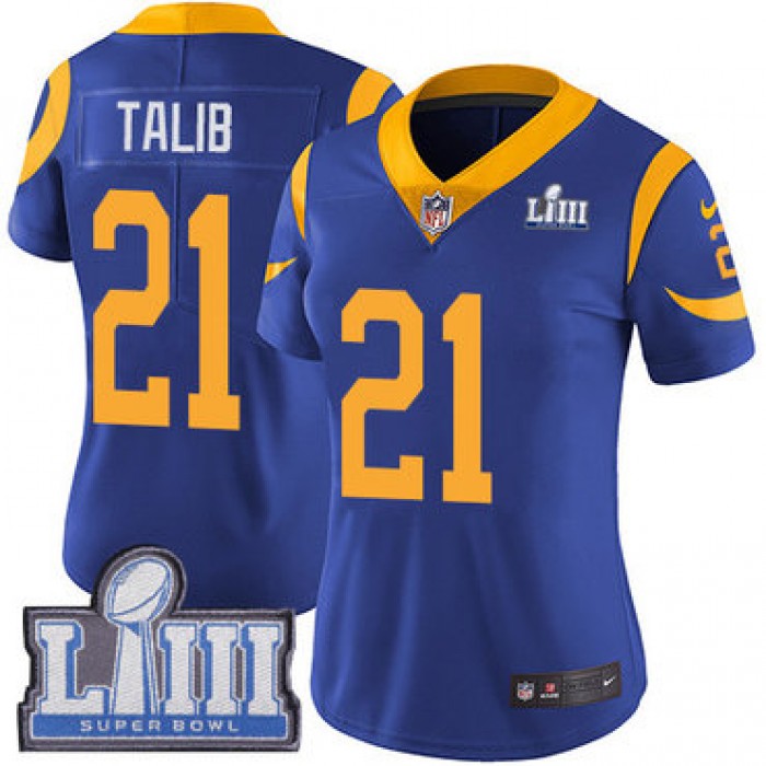 #21 Limited Aqib Talib Royal Blue Nike NFL Alternate Women's Jersey Los Angeles Rams Vapor Untouchable Super Bowl LIII Bound